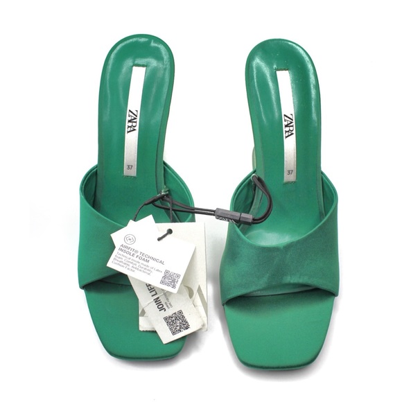 Zara NWT Green Satin Strap Clear Assymetrical Vinyl Green Heels Size 6.5 / 37 - Picture 10 of 14